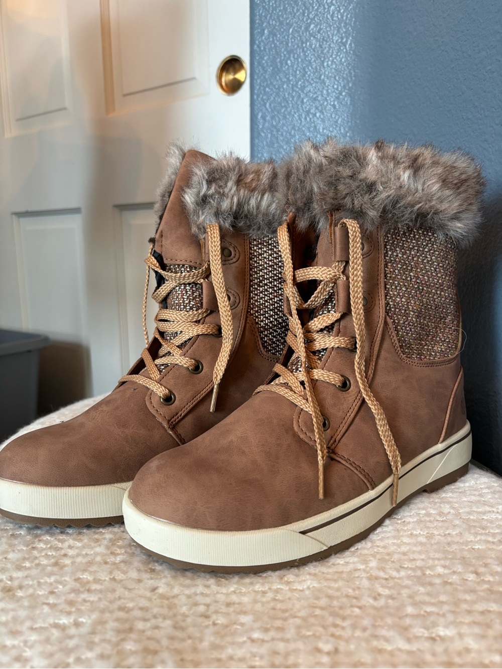 Northside Brown Faux-Fur Lace-Up Winter Boots for Women
